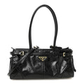 Prada Glossy Calfskin Triangle Medium Bonnie Shoulder Bag Black