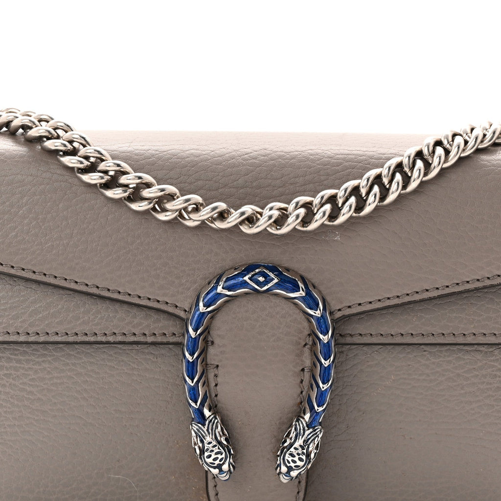 Gucci Dollar Calfskin Enamel Small Dionysus Shoulder Bag Dusty Grey Electric Blue