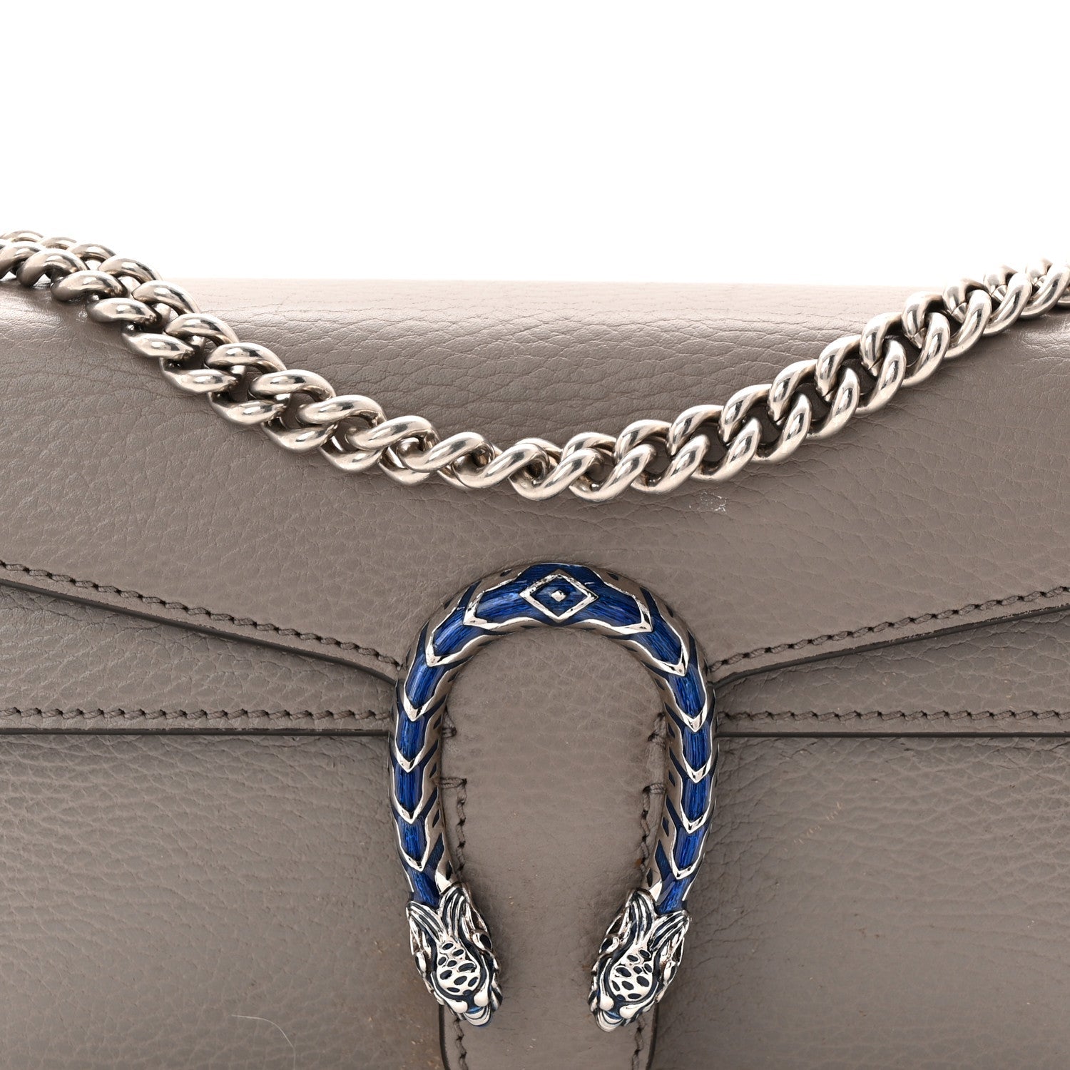 Gucci Dollar Calfskin Enamel Small Dionysus Shoulder Bag Dusty Grey Electric Blue