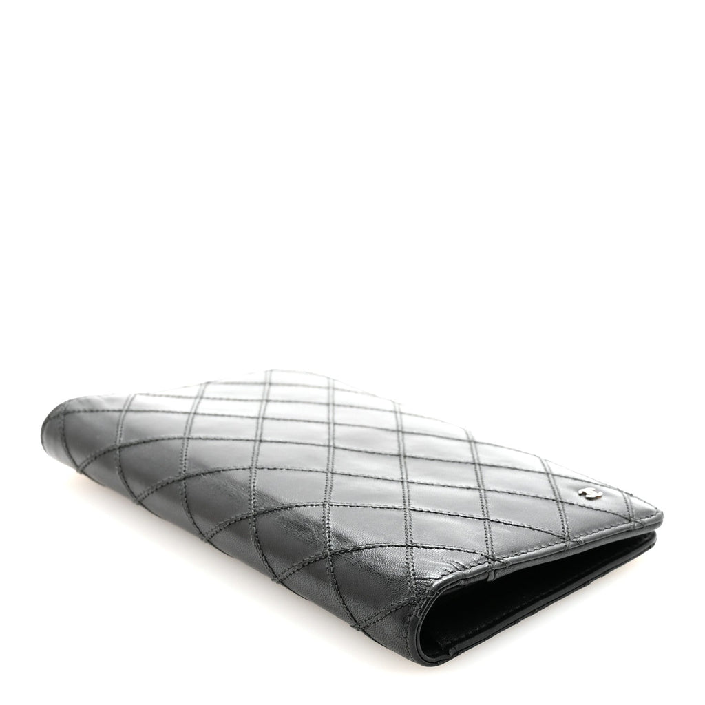 Lambskin Diamond Stitched Yen Wallet Black