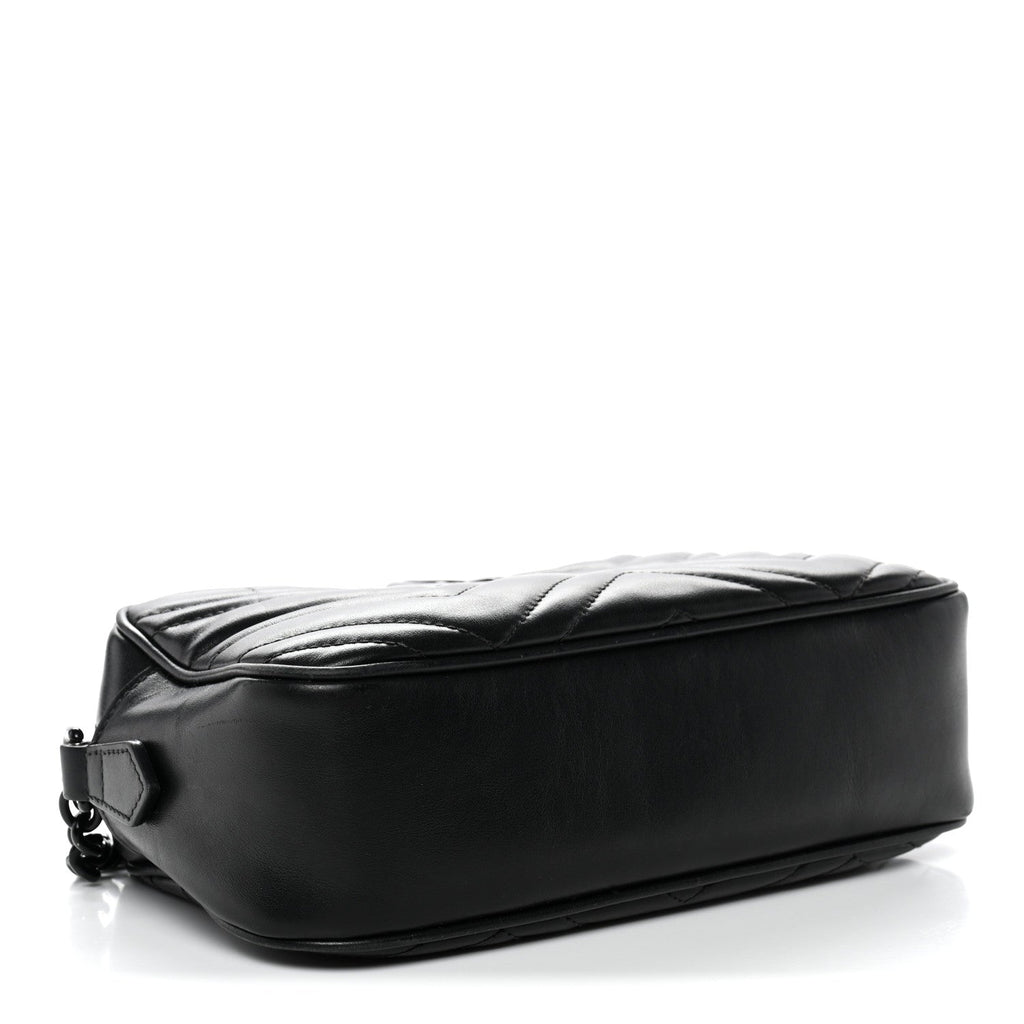 Gucci Calfskin Matelasse Monochrome Small GG Marmont Chain Shoulder Bag Black