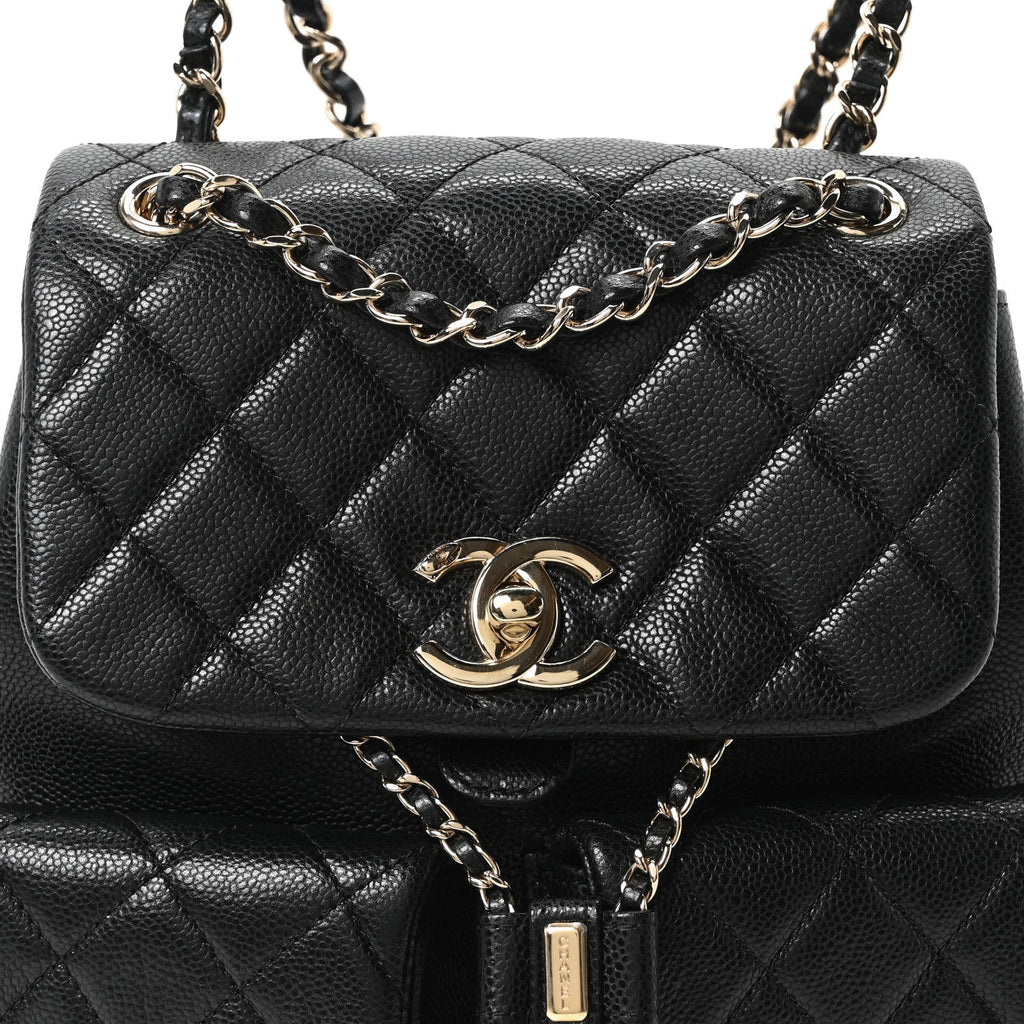 Chanel Shiny Caviar Quilted Medium Duma Pockets Drawstring Backpack Black