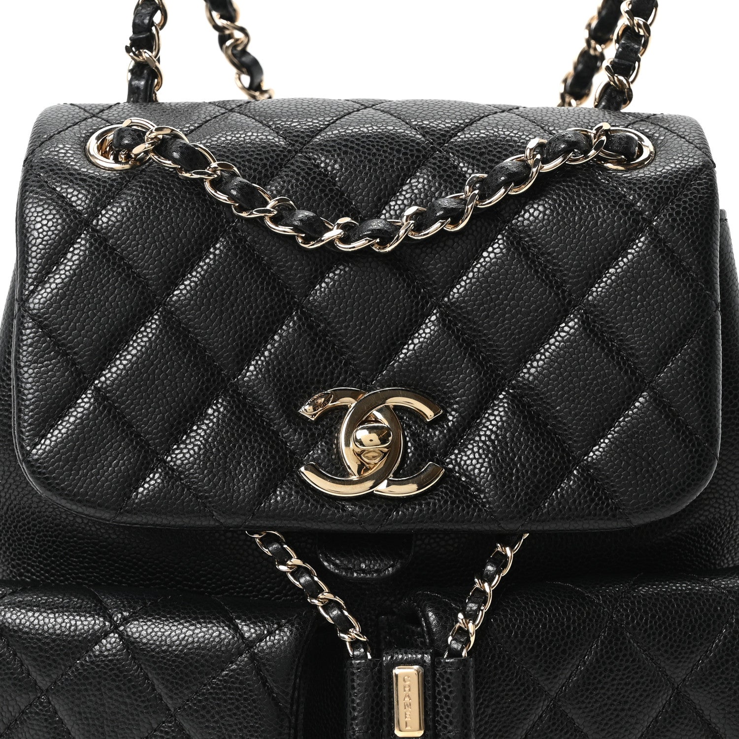Chanel Shiny Caviar Quilted Medium Duma Pockets Drawstring Backpack Black