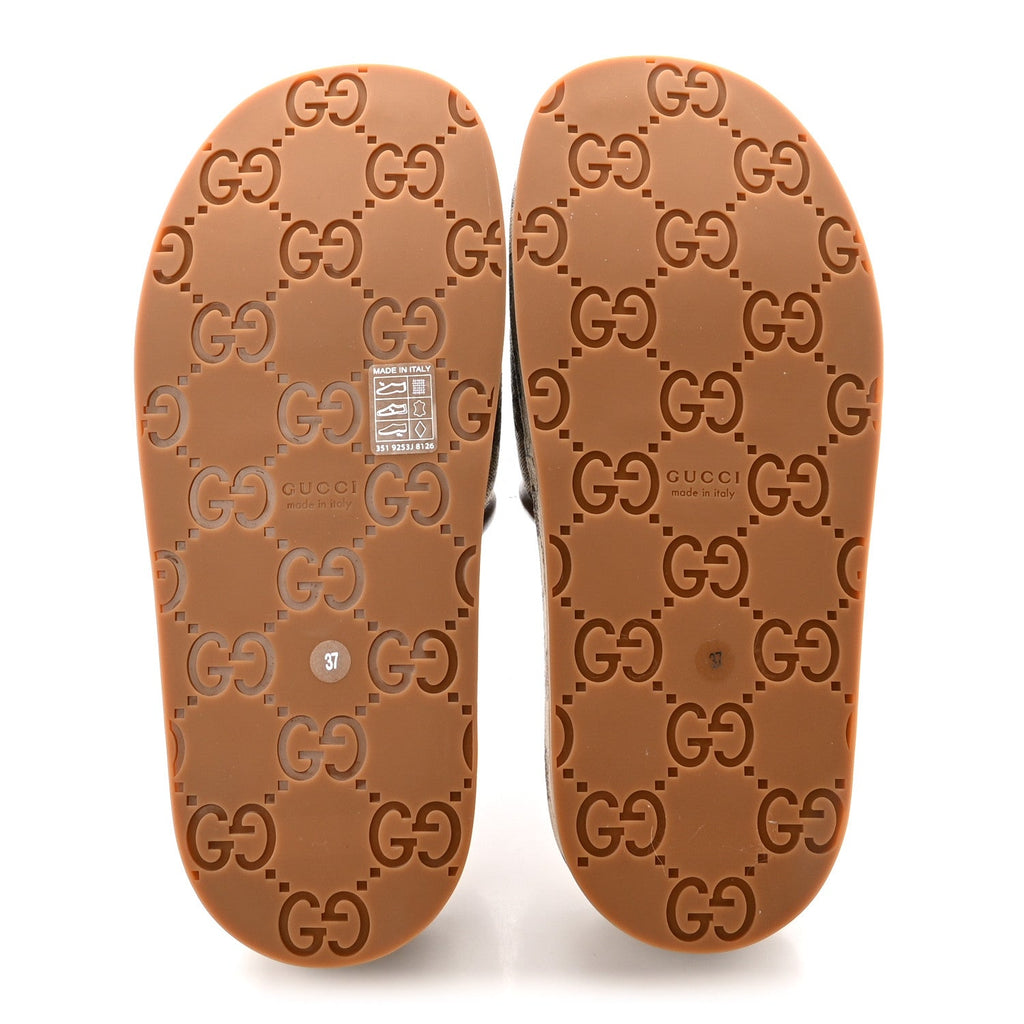 Gucci Original GG Canvas Monogram Womens GG Platform Sandals 37 Beige Dark Brown