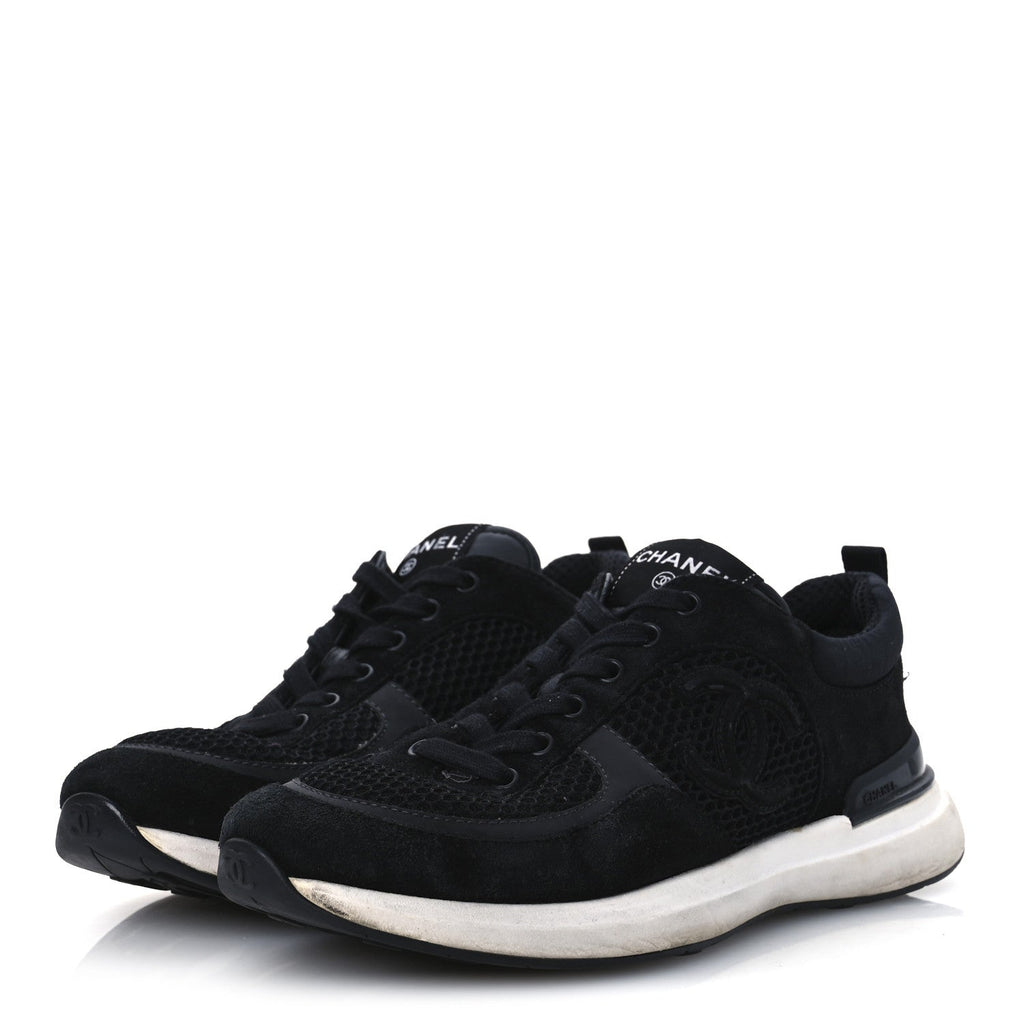 Calfskin Mesh Lycra Suede Womens Logo Sneakers 40 Black