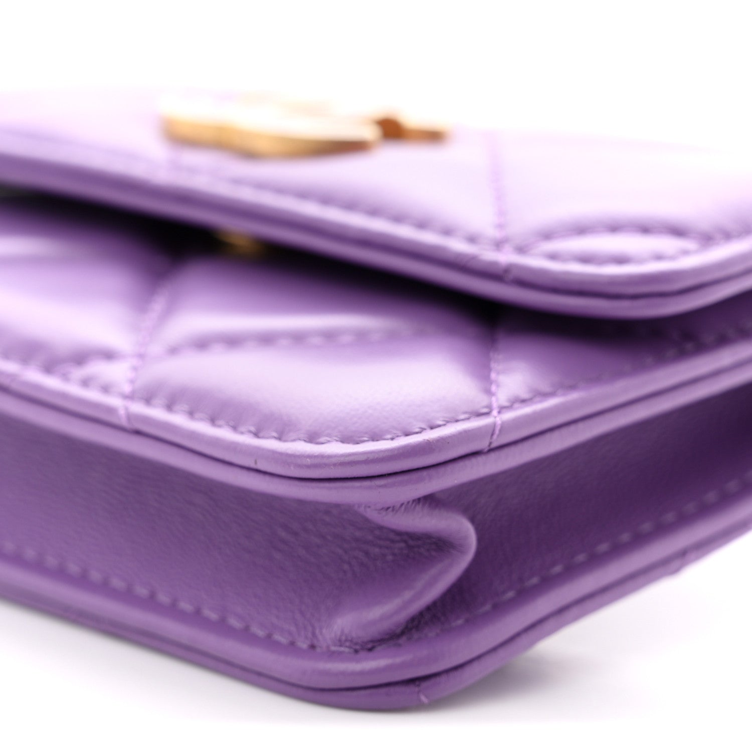 Chanel Lambskin Enamel Quilted Pending CC Flap Belt Bag Purple
