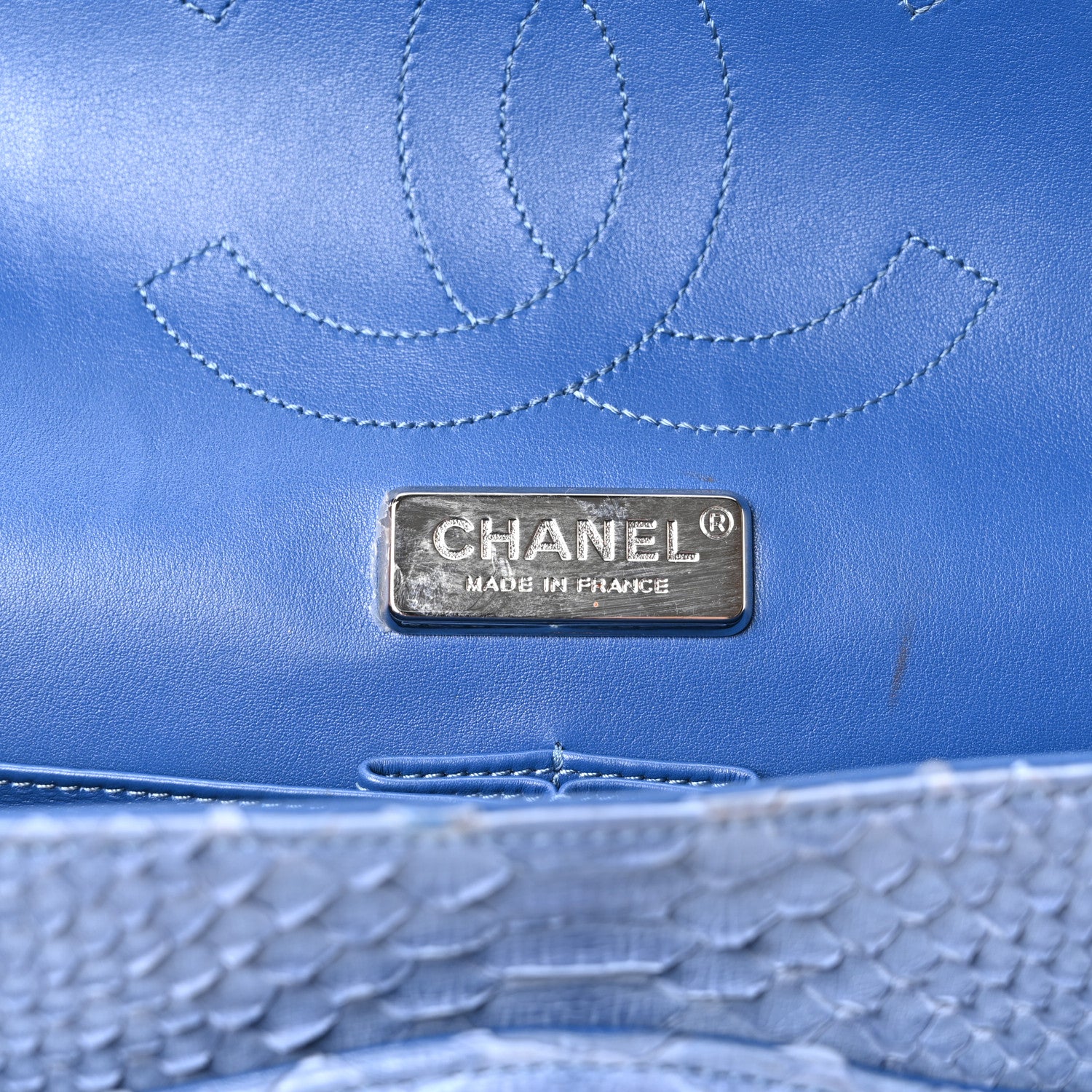 Chanel Snakeskin Jumbo Double Flap Light Blue