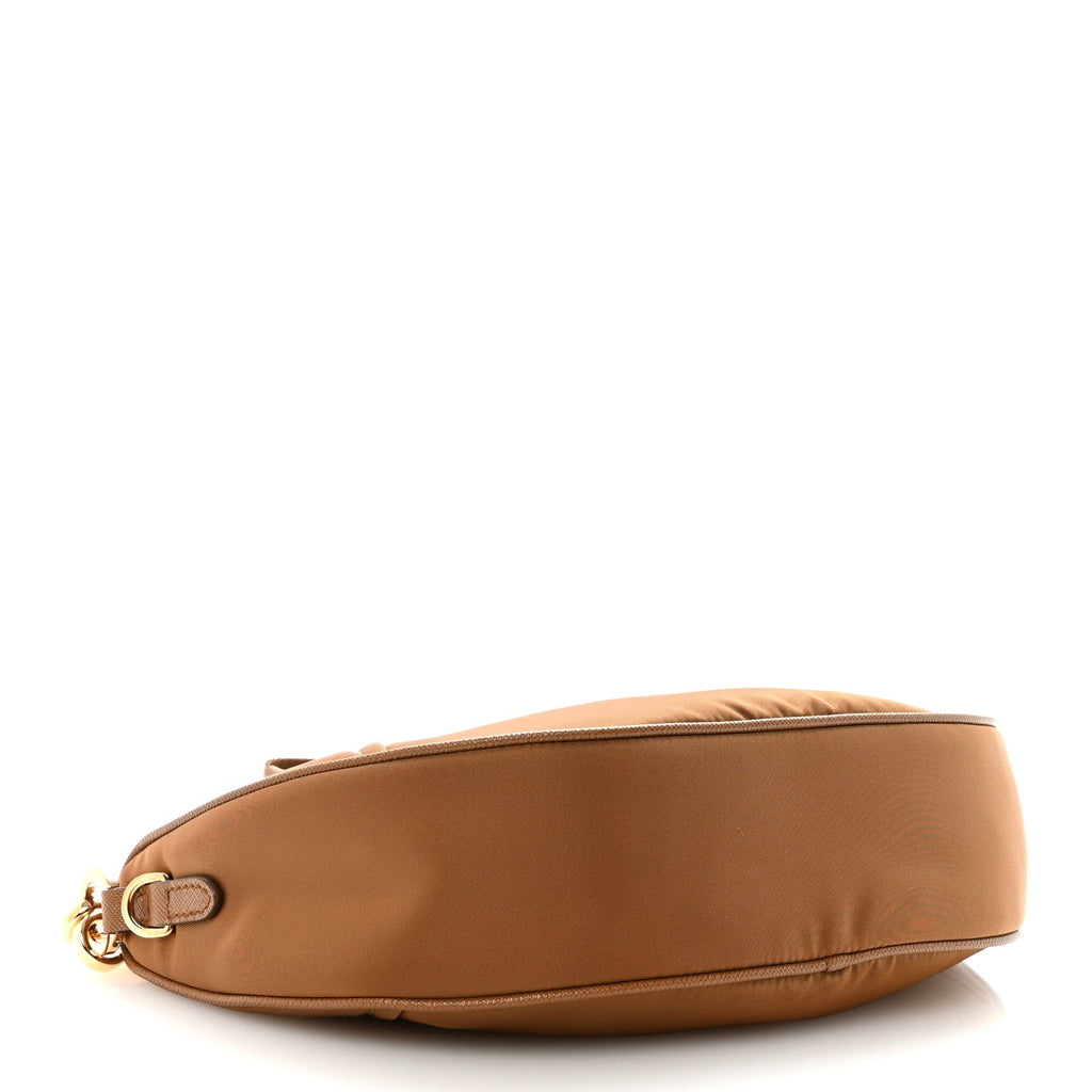 Prada Re-Nylon Saffiano Demi-lune Shoulder Bag Brown