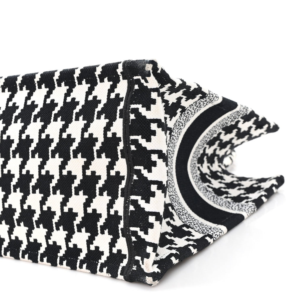 Christian Dior Canvas Macro Houndstooth Embroidered Medium Book Tote Black White