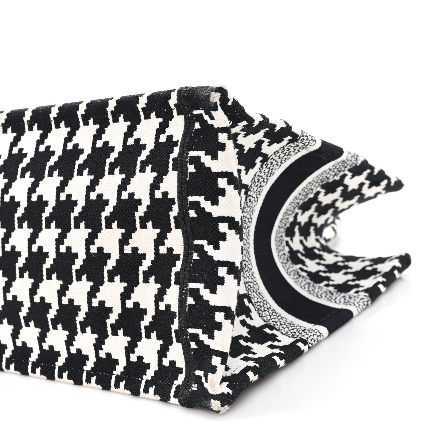 Christian Dior Canvas Macro Houndstooth Embroidered Medium Book Tote Black White