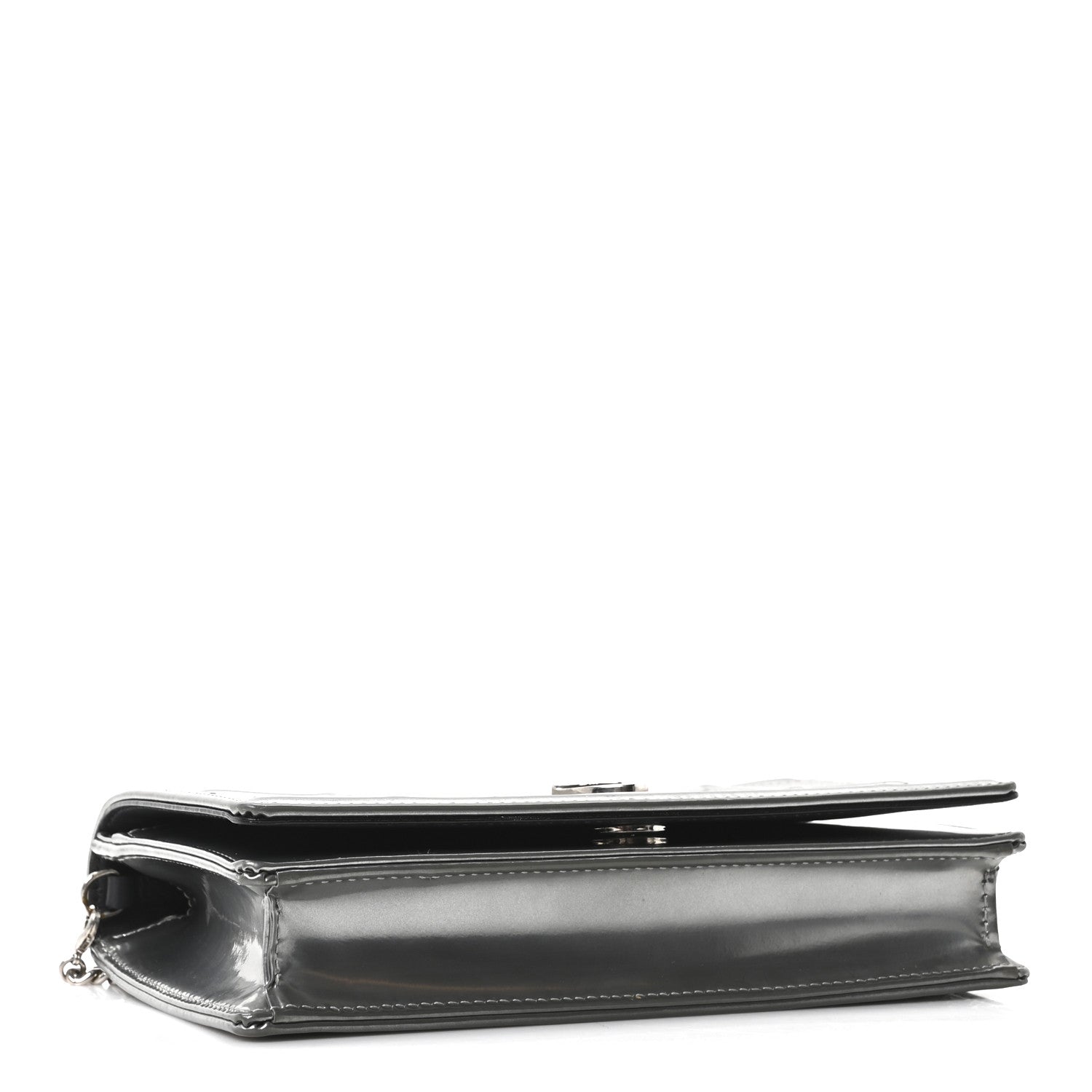 Christian Dior Metallic Patent Micro-Cannage Diorama Wallet on Chain Pouch Silver