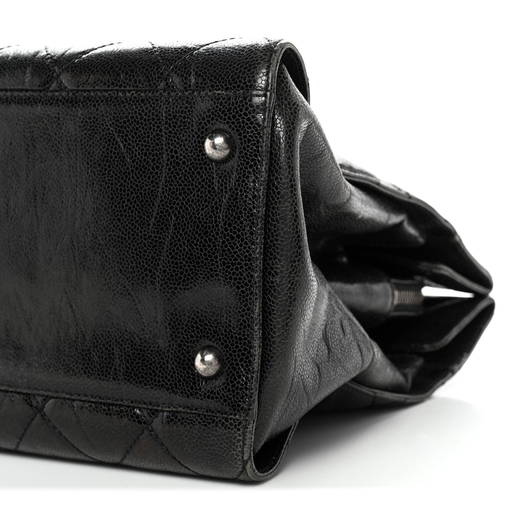 Chanel Crumpled Grained Calfskin Quilted CC Crave Tote Black