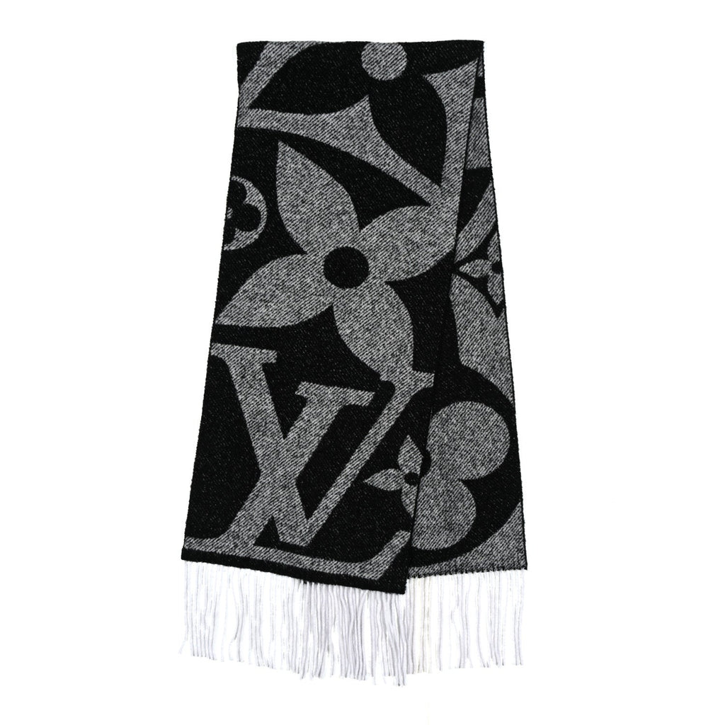 Louis Vuitton Wool Silk Monogram Snowy Kaleidoscope Scarf Black