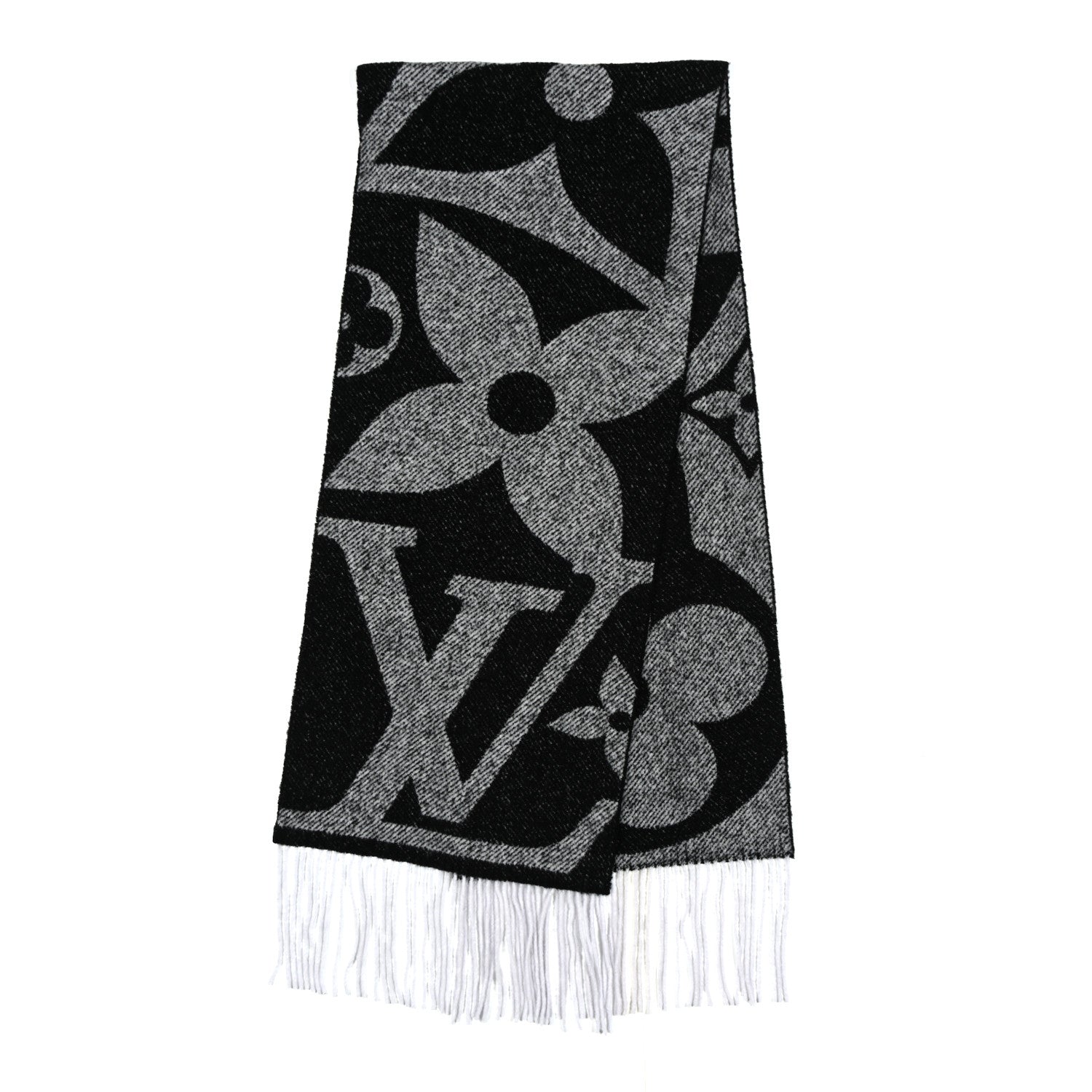 Louis Vuitton Wool Silk Monogram Snowy Kaleidoscope Scarf Black