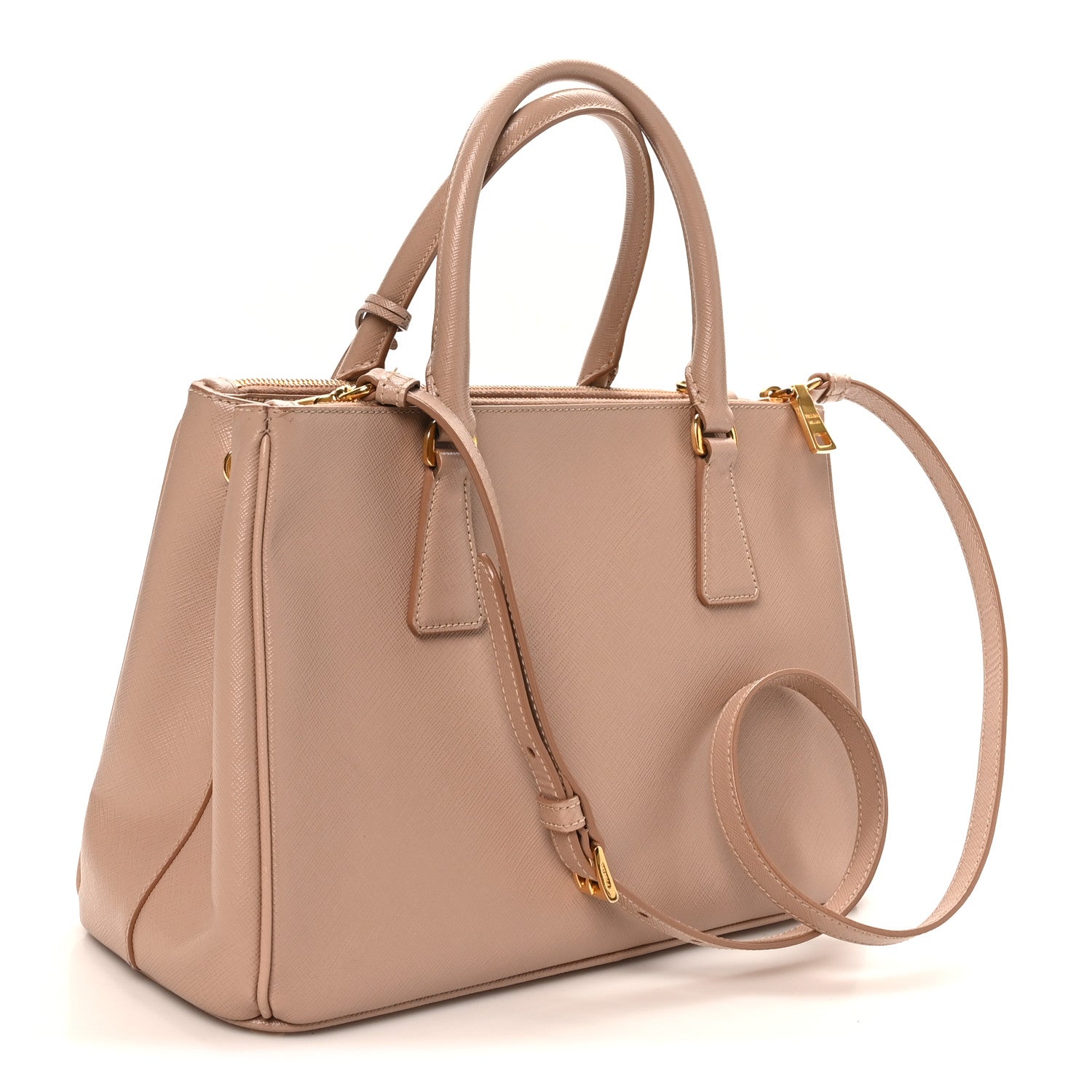 Prada Saffiano Small Galleria Double Zip Tote Cammeo