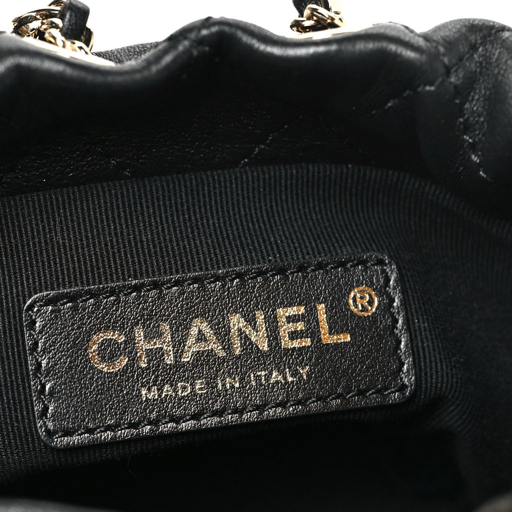 Chanel Lambskin Quilted Pearl Mini About Pearls Drawstring Bag Black