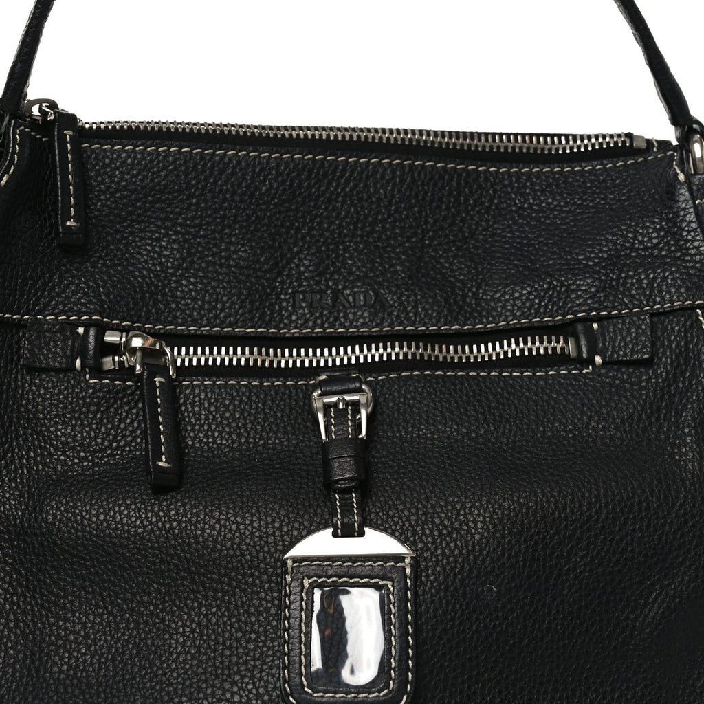Prada Vitello Daino Hobo Black