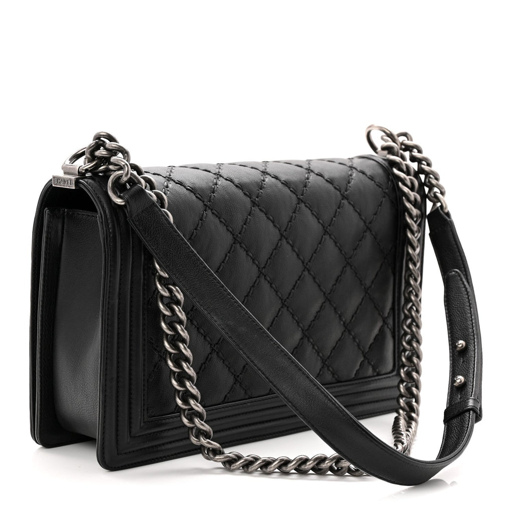 Chanel Calfskin Quilted Double Stitched New Medium Boy Flap Black
