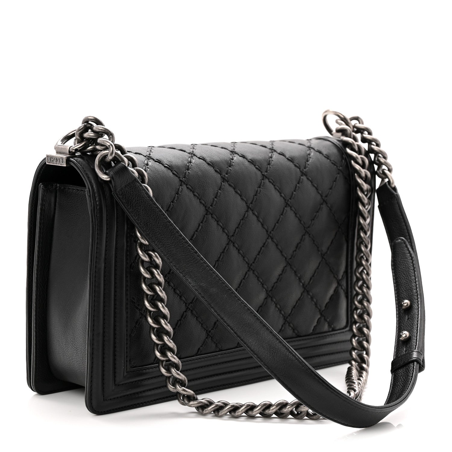 Chanel Calfskin Quilted Double Stitched New Medium Boy Flap Black