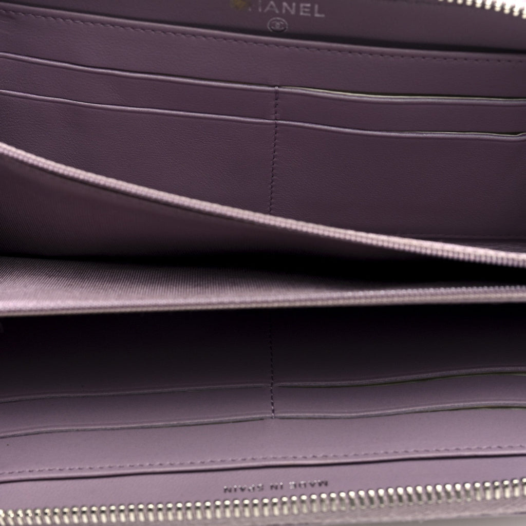 Lambskin Quilted Large Gusset Zip Around Wallet Light Purple