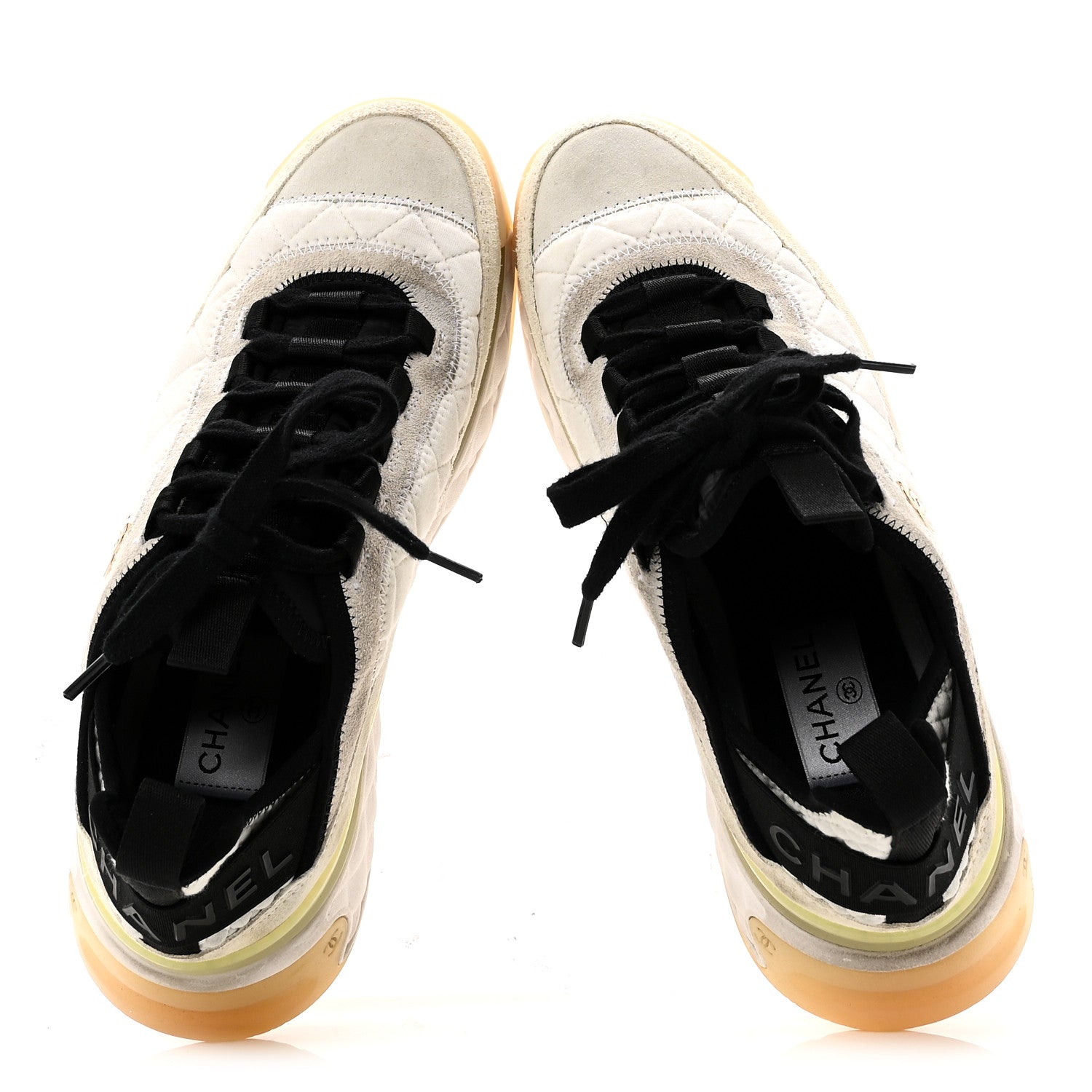 Fabric Suede Calfskin CC Sneakers 38.5 Ivory Black