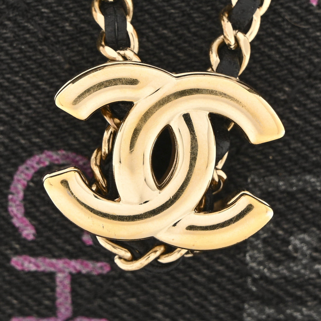 Chanel Denim Quilted Mood Mini Bucket With Chain Black Multicolor