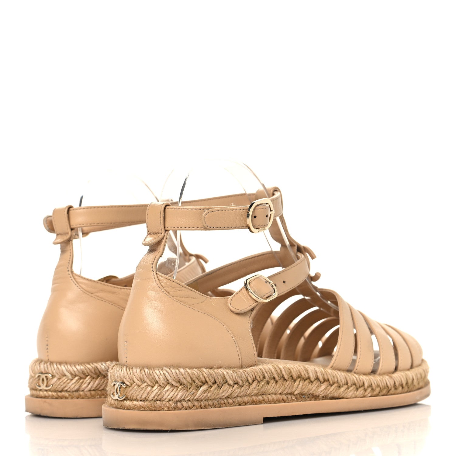 Lambskin Espadrille Sandals 37 Beige