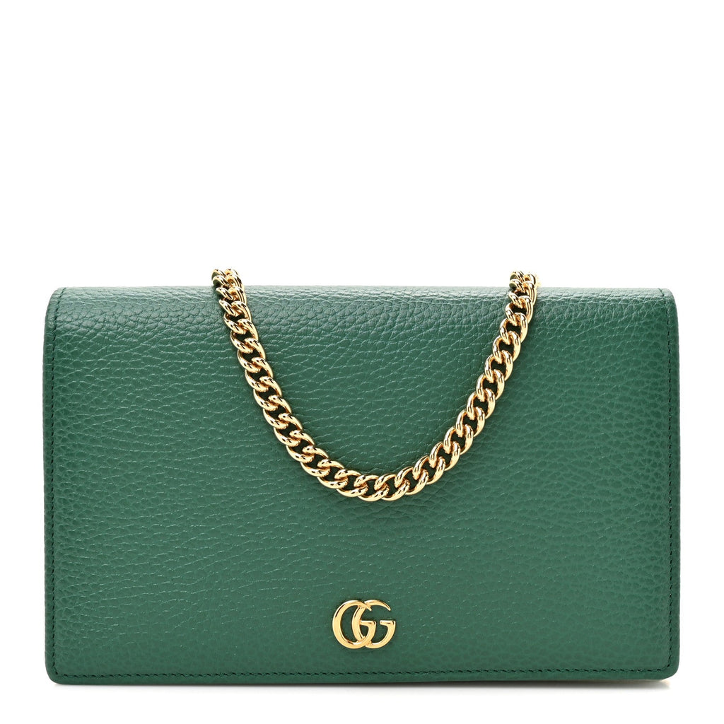 Gucci Dollar Calfskin Mini GG Marmont Chain Wallet Emerald Green Salvy Green