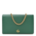 Gucci Dollar Calfskin Mini GG Marmont Chain Wallet Emerald Green Salvy Green