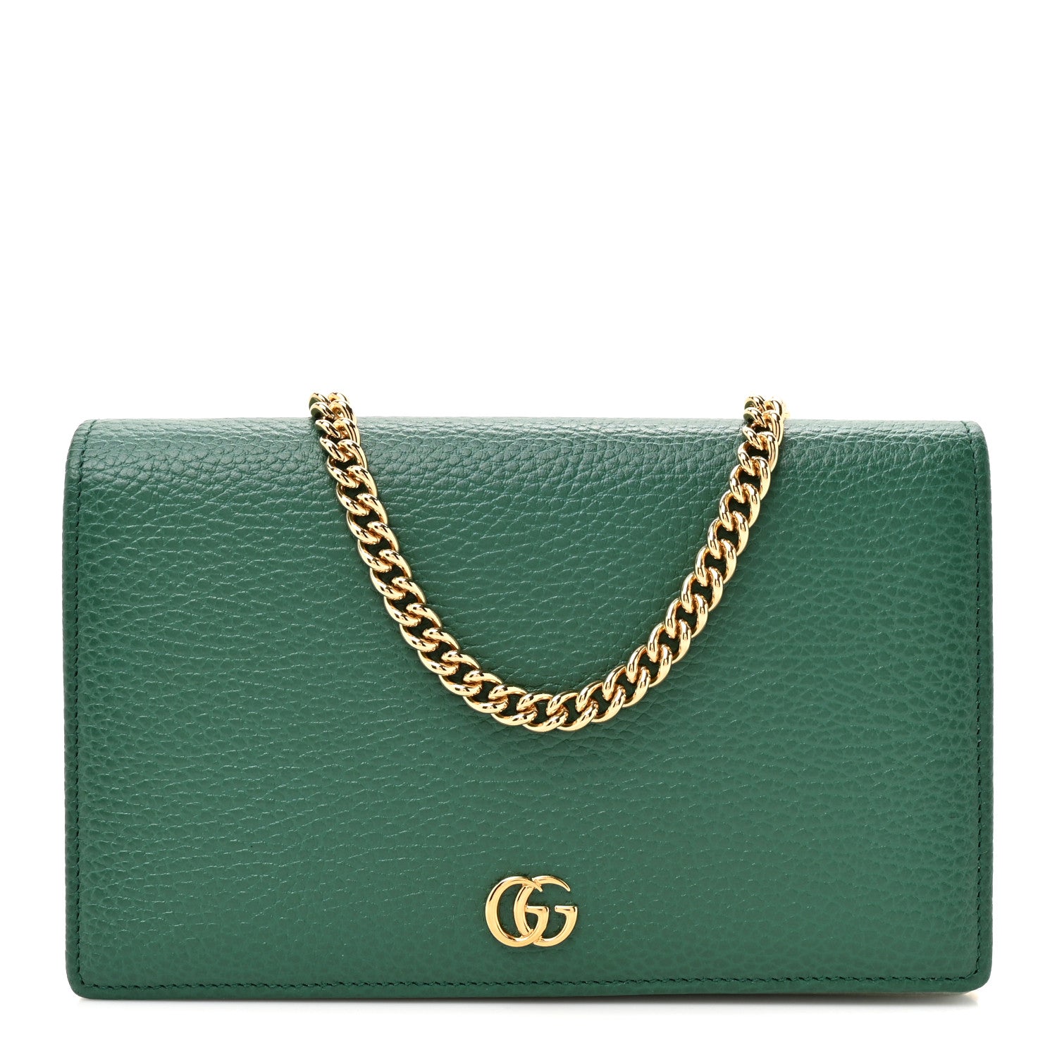 Gucci Dollar Calfskin Mini GG Marmont Chain Wallet Emerald Green Salvy Green