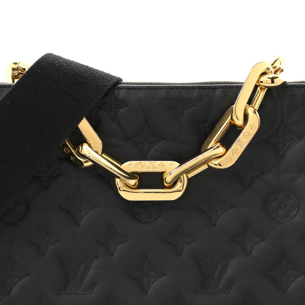 Louis Vuitton Lambskin Embossed Monogram Coussin MM Black