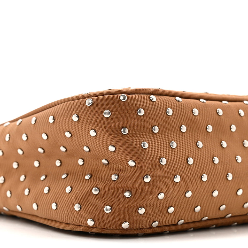 Prada Tessuto Nylon Studded Mini Re-Edition Bag Brandy