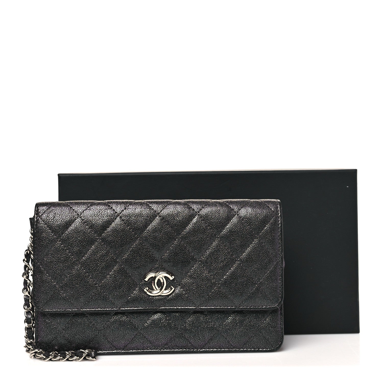 Chanel Iridescent Caviar Quilted Classic Pouch Clutch Black