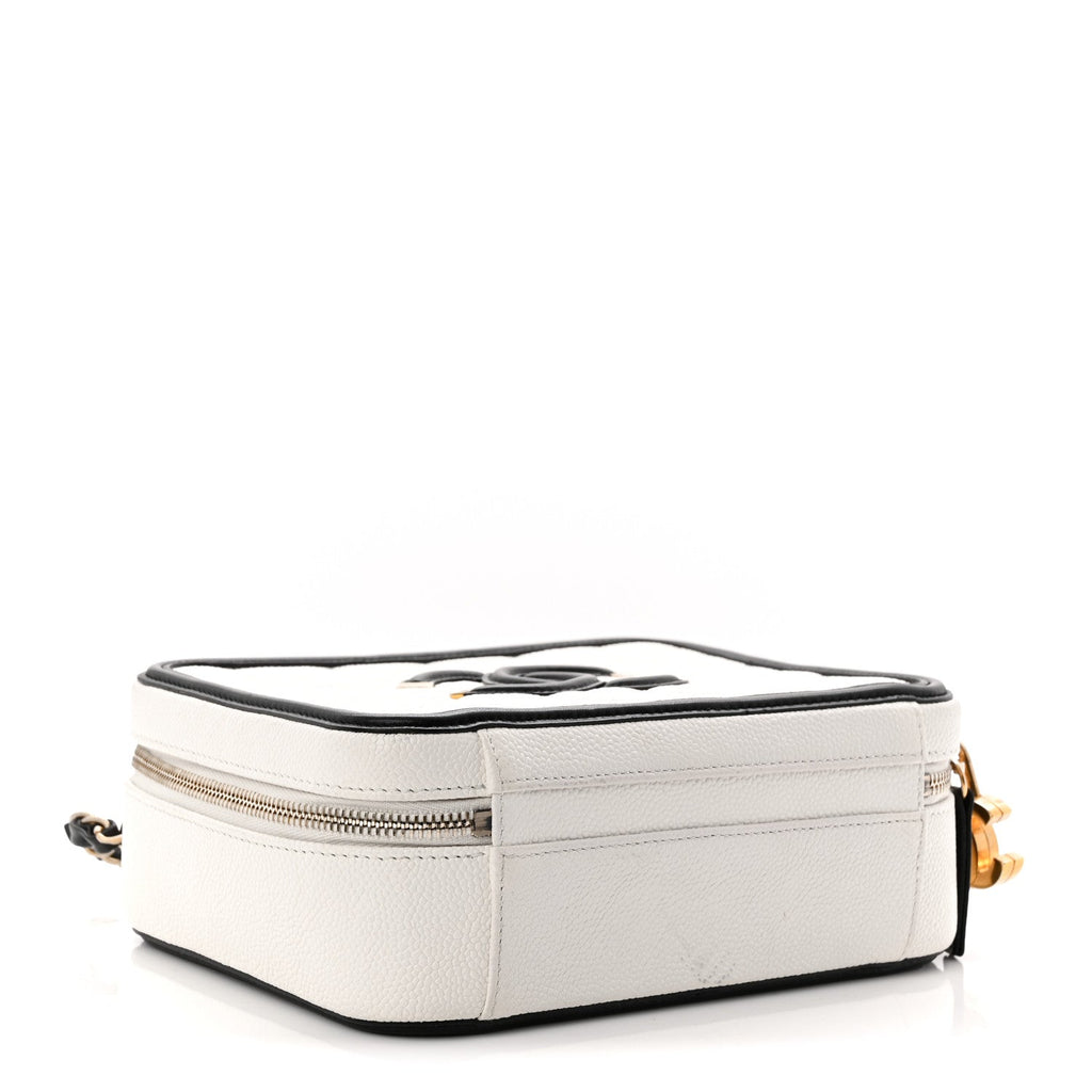 Chanel Caviar Quilted Medium CC Filigree Vanity Case White Black