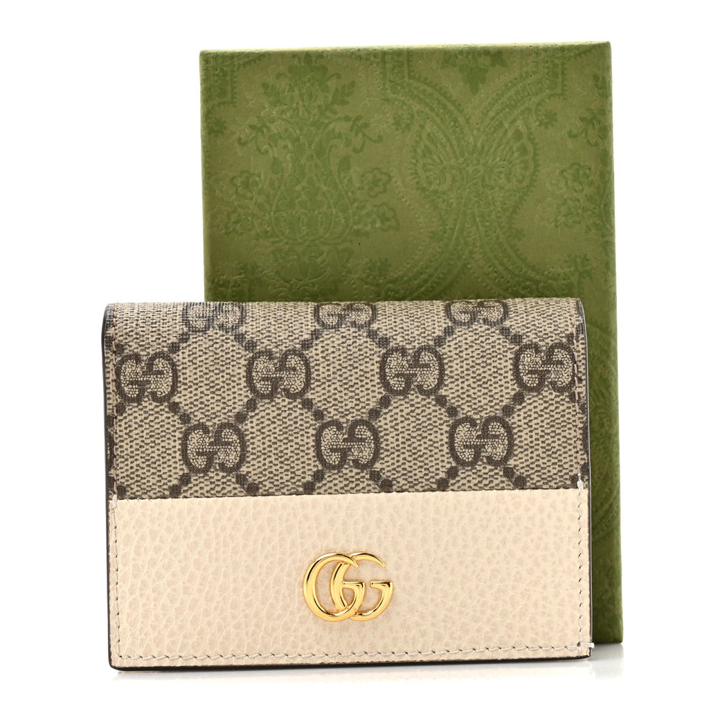Gucci Dollar Calfskin GG Supreme Monogram GG Marmont Card Case Mystic White Beige Ebony