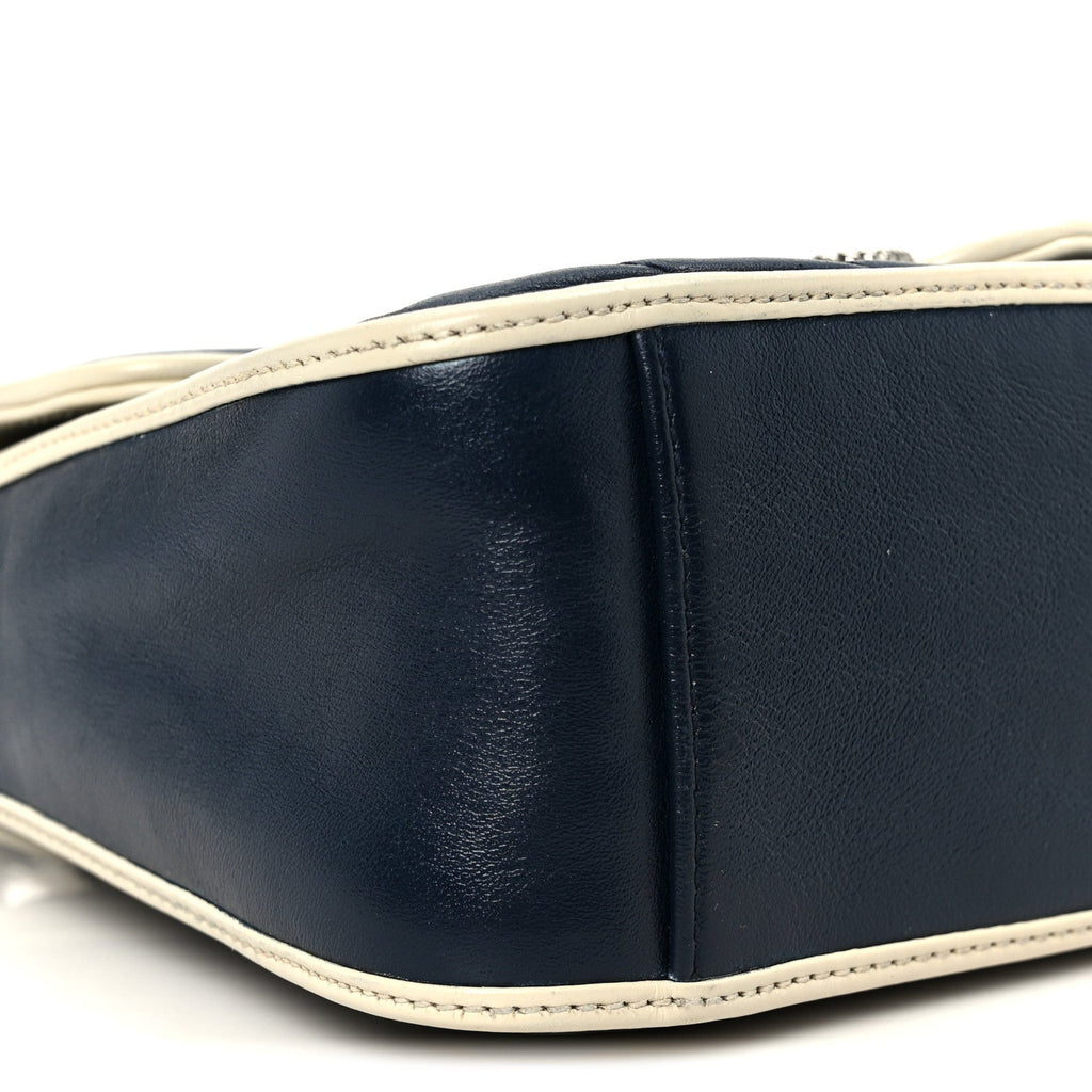 Gucci Vintage Effect Calfskin Matelasse Diagonal Mini Torchon GG Marmont Top Handle Shoulder Bag Blue Agata Mystic White