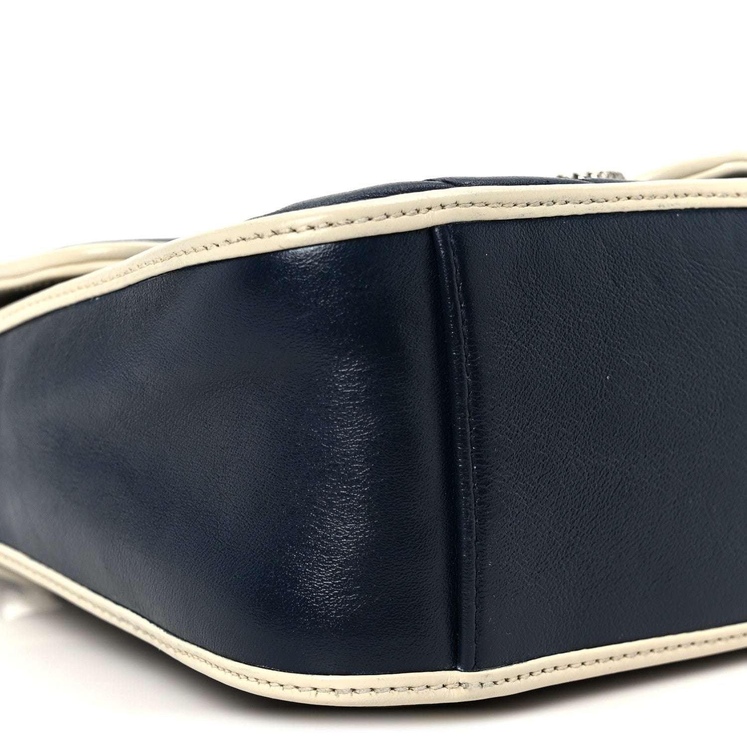 Gucci Vintage Effect Calfskin Matelasse Diagonal Mini Torchon GG Marmont Top Handle Shoulder Bag Blue Agata Mystic White