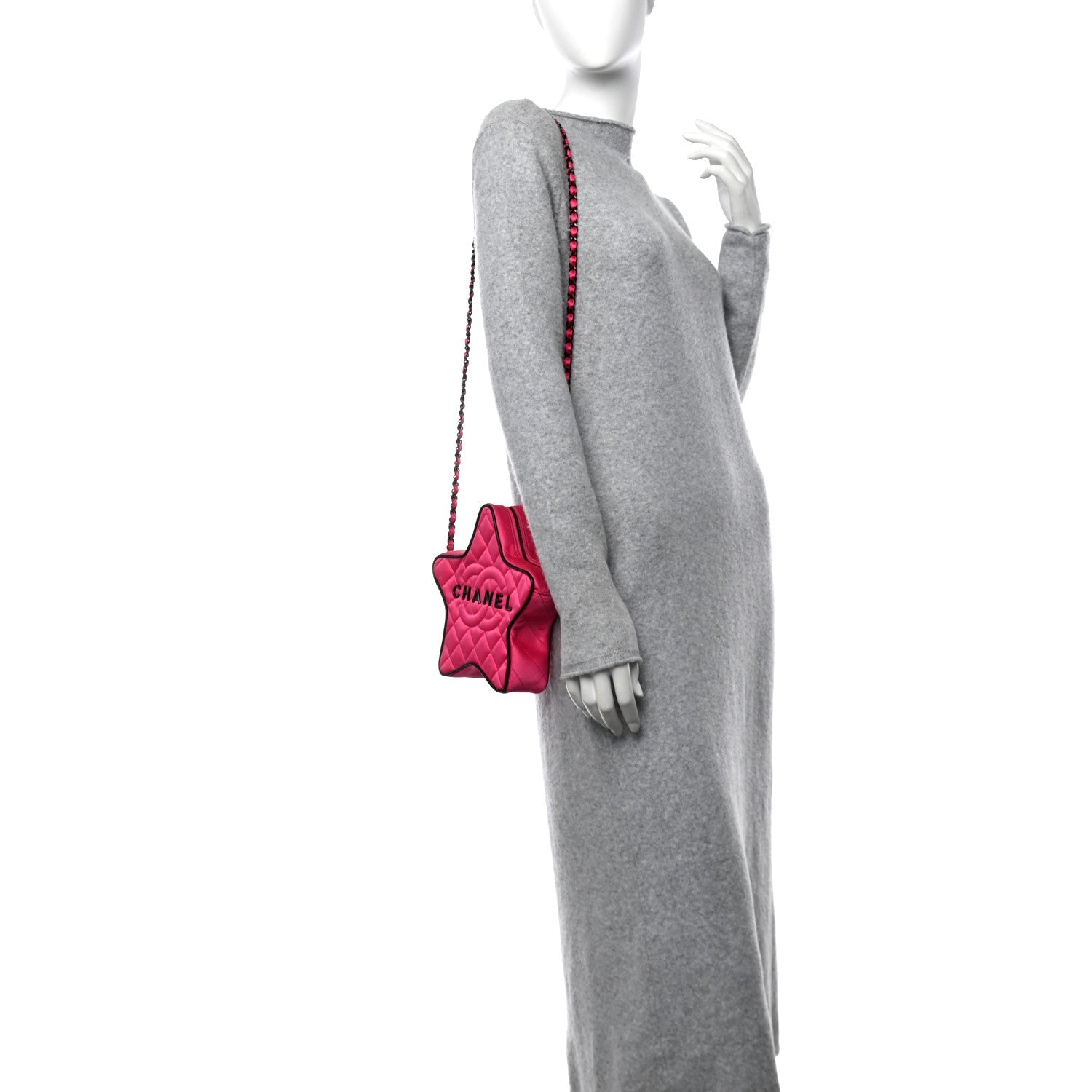 Chanel Satin Quilted Walk of Fame Star Bag Fuchsia Black