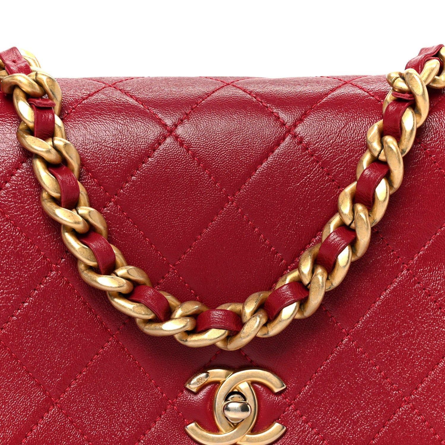 Chanel Shiny Lambskin Quilted Small Fashion Therapy Flap Bag Red