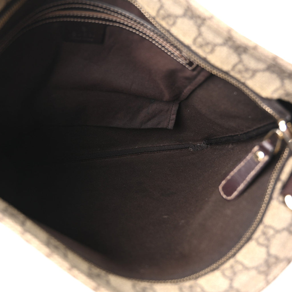 Gucci GG Supreme Monogram Medium Flat Messenger Bag Dark Brown