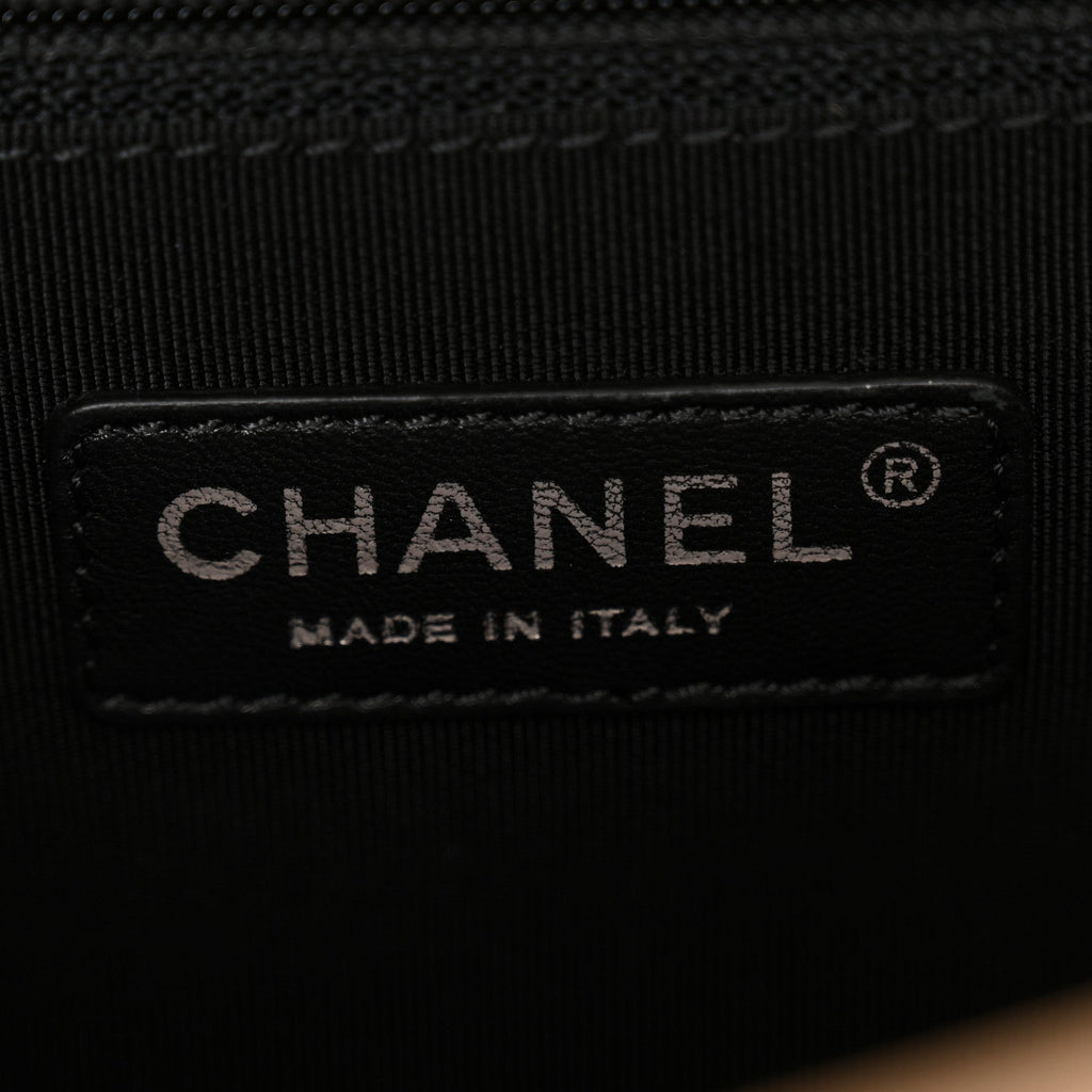 Chanel Patent Calfskin Quilted New Medium Plexiglass Boy Flap Beige