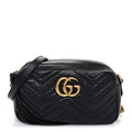 Gucci Calfskin Matelasse Small GG Marmont Chain Shoulder Bag Black