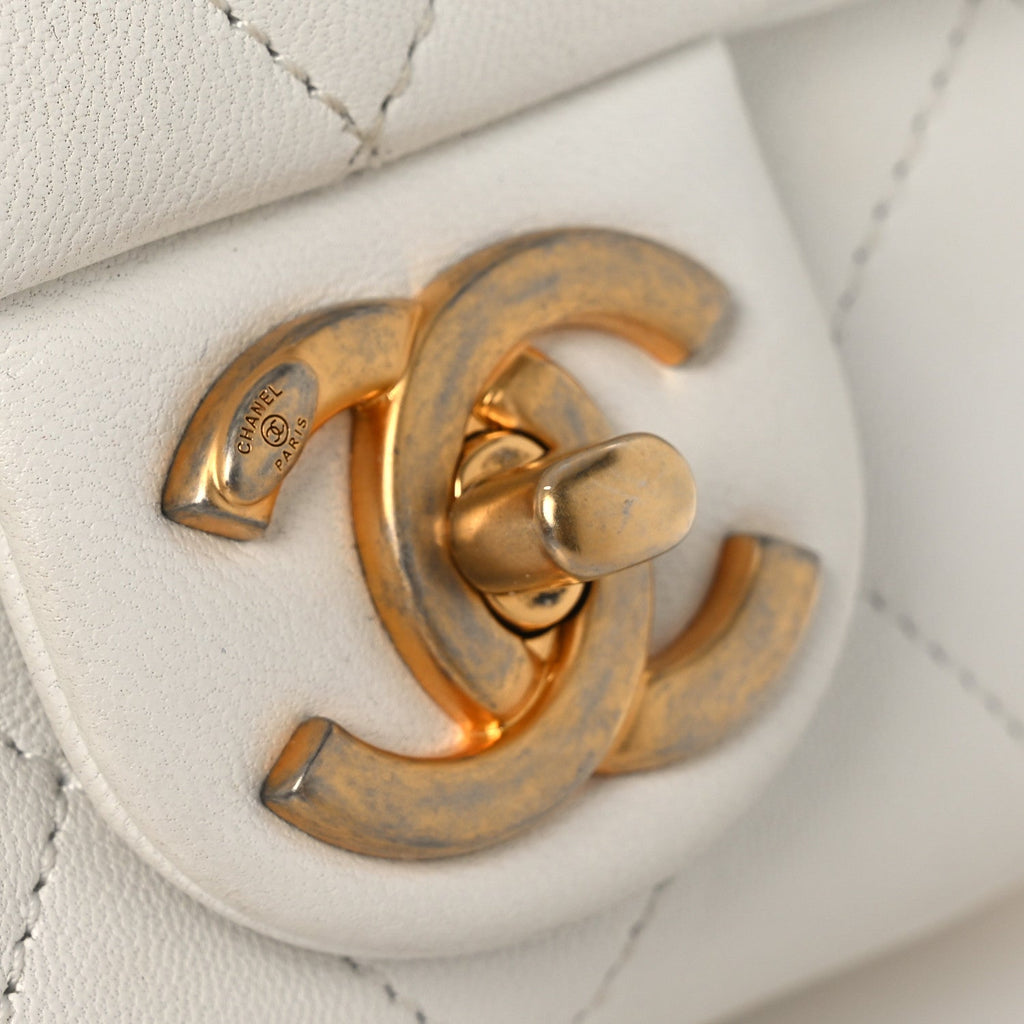 Chanel Lambskin Quilted Small Circular Handle Bag White