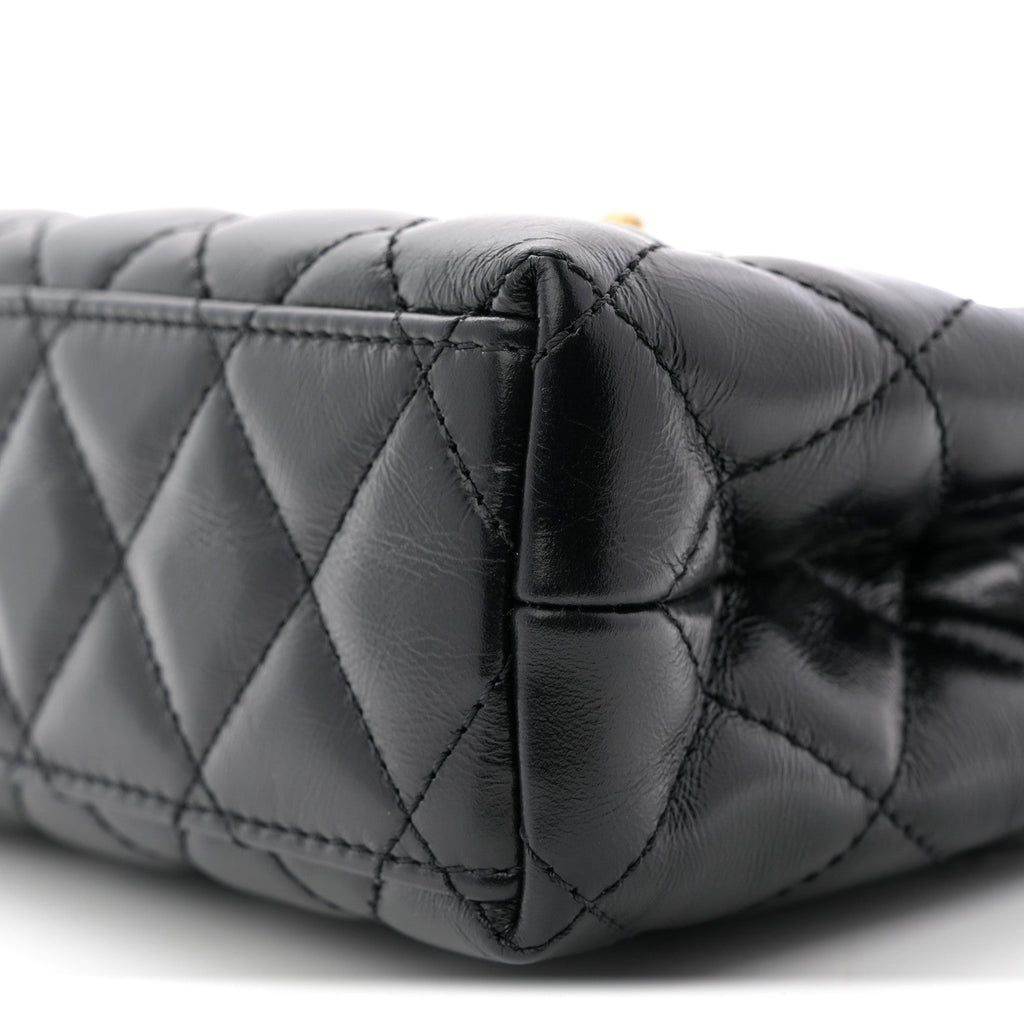 Chanel Shiny Aged Calfskin Quilted Nano Kelly Shopper Black