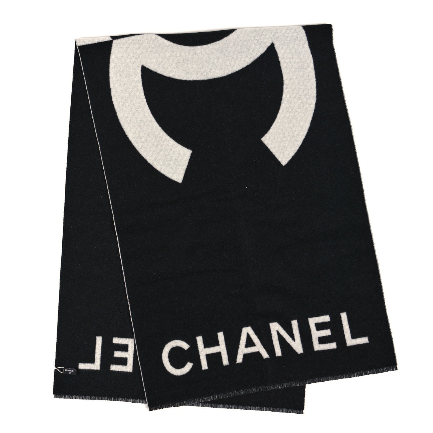Cashmere CC Fringe Stole Black White