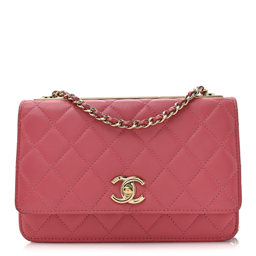 Chanel Lambskin Quilted Trendy CC Wallet On Chain WOC Bright Pink