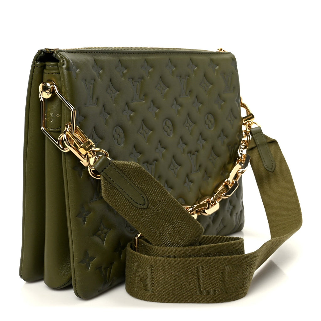 Louis Vuitton Lambskin Embossed Monogram Coussin MM Khaki