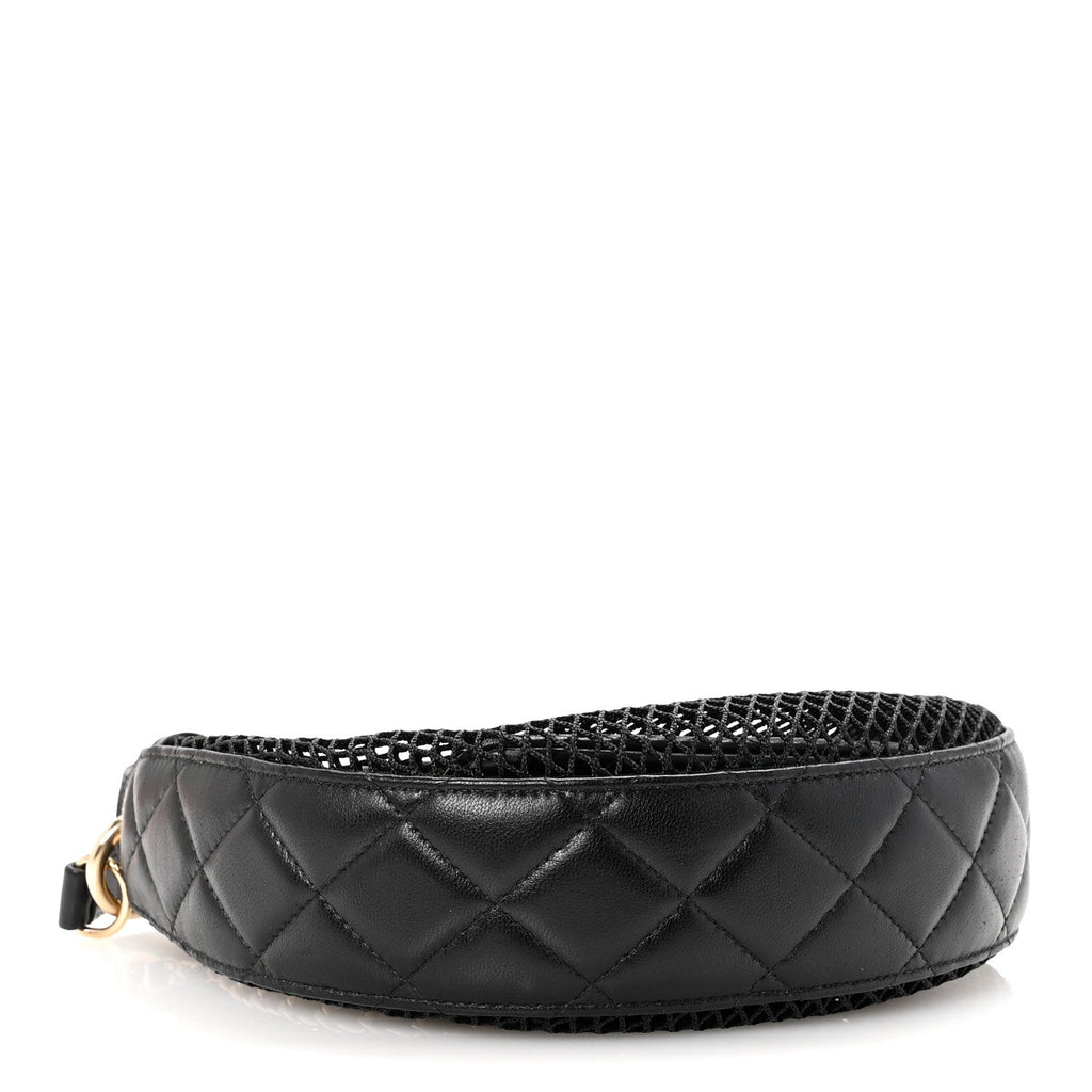 Chanel Mesh Shiny Lambskin Chain Hobo Black