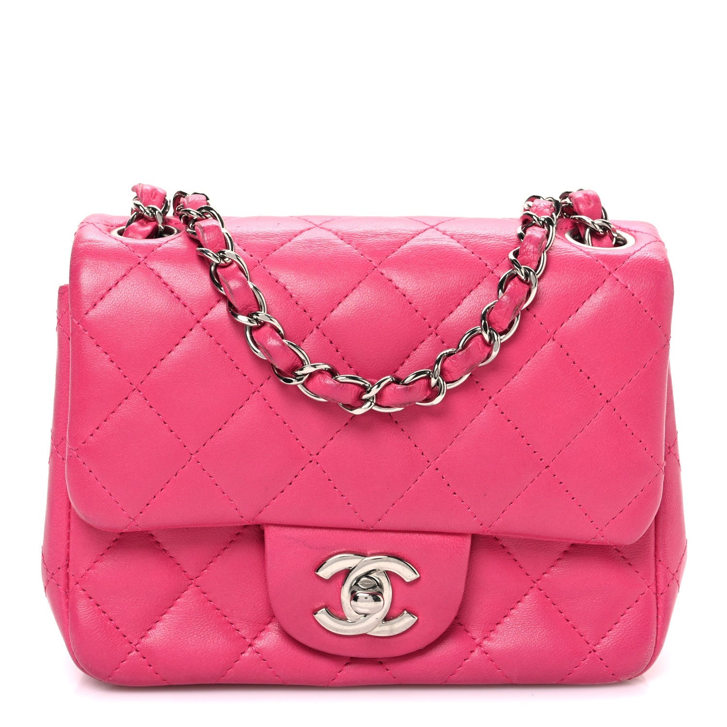 Chanel Lambskin Quilted Mini Square Flap Dark Pink