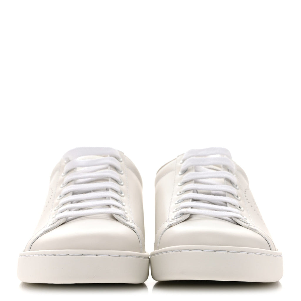 Gucci Calfskin Interlocking G Perforated Womens Ace Sneakers 37.5 White Grey Sky
